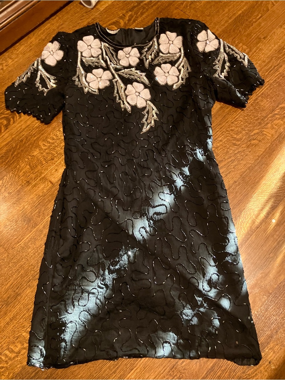 Black Floral Embroidered Short Dress